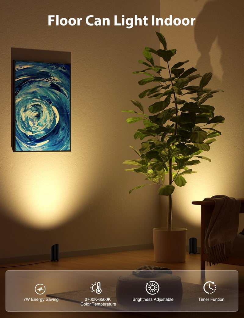 Onforu 7W Floor Can Light Uplighting Indoor, Up Lights Indoor Remote Control, 2700-6500K Warm White Uplights Floor Spot Lights for Home Accent Lighting with Foot Switch 2 Pack - Image 2